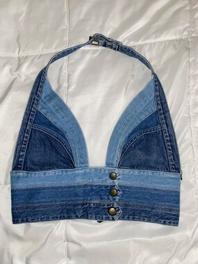 Denim Halter Crop Top in Blue - Women’s Stylish Summer Top